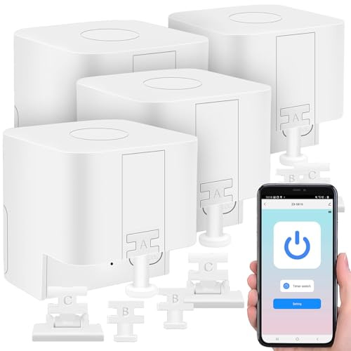 Luminea Home Control Fingerbot WiFi: 4er-Set smarte Schalter-Aufsätze für Schalter/Taster, Sprachsteuerung (Schalter, Bluetooth, Smart Switch Button Pusher, Apple)