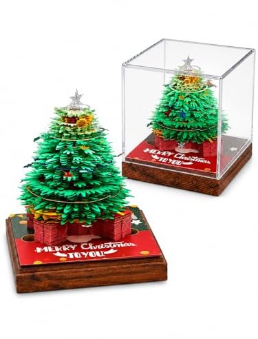 3D Creative Time Piece Calendar 2026 Desk Daily Calendar Decoration with Acrylic Case, Paper Sculpture Non-stick Notes, Paper Carving Art Craft Chirstmas Gift (Christmas Tree)