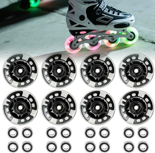 PORFOYO Inline Skate Rollen 8 Stück, 80mm Leuchtend Rollschuhe Räder, Inline Skate Teile Räder mit Kugellagern, Universal PU Rollen für Alle Arten von Rollschuhen