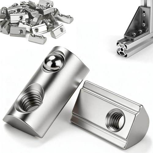 mawmuaw Nutensteine M5 mit Kugel 45 Stück für Aluprofil 20x20 Nut 6 | Schiebemutter M5, Kohlenstoffstahl, Gleitmutter mit Federkugel, für 3D-Drucker, CNC Fräse, DIY Projekte