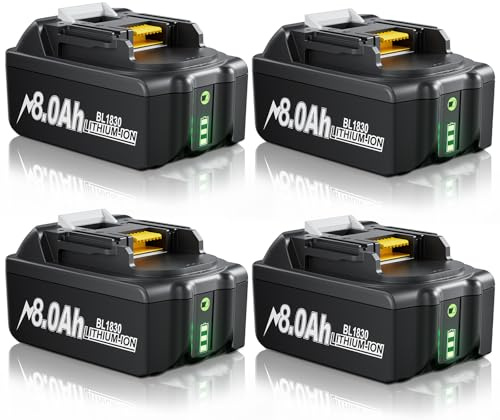 4X 8.0Ah Remplacement pour Makita Batterie 18V LXT Li-ION Batteries | Compatible avec Makita BL1860B BL1860 BL1850B BL1850 BL1845 BL1840B BL1830B BL1830 avec Indicateur LED