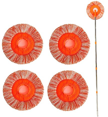 Juego de fregona giratoria de 360 grados con 4 barras extraíbles y 4 cabezales intercambiables, mango largo de 190 cm, mopas redondas de microfibra ajustables, juego de limpieza de ventanas para pared