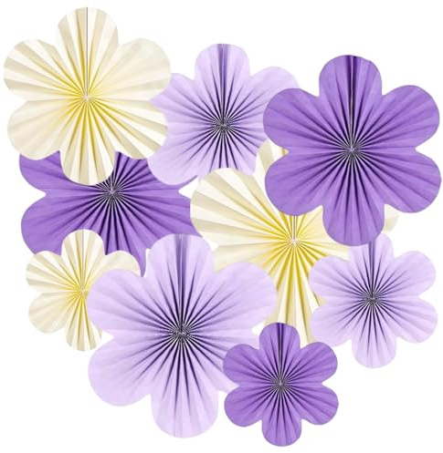 ZYOOO Hanging Paper Flower,9 Pcs Paper Fans Decorations,Purple Decor for Birthday,Wedding,Halloween,Graduations,Garden,Tea Party Backdrop