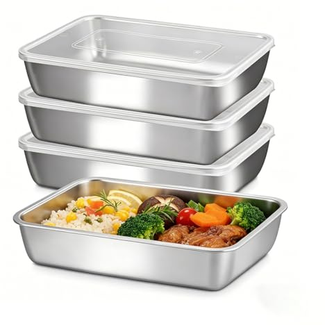 JJZENKD Panierschalen-Set 3-teilig, 25 x 19 x 5 cm Edelstahl Panier-Set, Edelstahl Schale Rechteckig, Panierset zum Panieren von Fisch, Fleisch und Gemüse