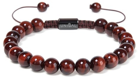 UNIQAL | Damen Armband Perlen Set Naturstein | Edelstein Armbänder mit Tigerauge Lapislazuli Hämatit Onyx Lava Unisex | Verstellbar | Geschenk Armband Männer Schmuck