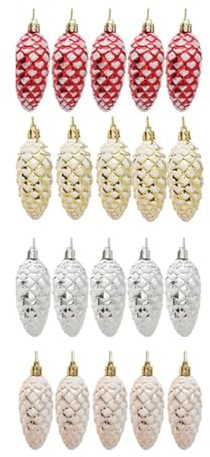 Ounfhtrttk 20 Stück Weihnachts-Tannenzapfen-, Dekoration für Den Weihnachtsbaum, zum Aufhängen, Gold-Roter Kunststoff-Tannenzapfen für Weihnachtsdekoration