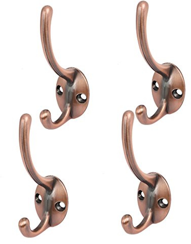 sourcing map Bedroom Robe Towel Hanging Vintage Style Double Hanger Hooks Copper Tone 4pcs