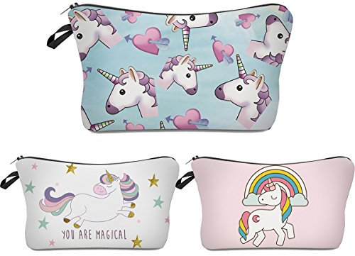Deanfun Einhorn-Make-up-Tasche, 3 Stück/Set, super lustig, 3D-Druck, Damen-Kosmetiktasche, multifunktionaler Stifthalter (HZBTZ4)