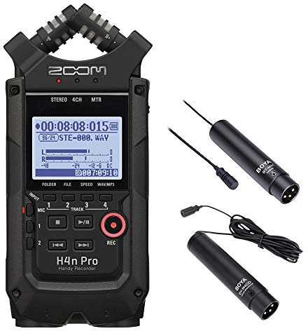Zoom H4n Pro - Totalement noir - Enregistreur portable 4 pistes (Modèle 2020) avec micro lavalière XLR omnidirectionnel et cardioïde en kit