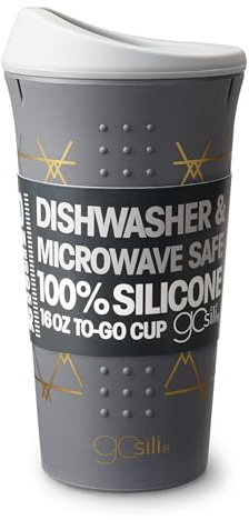 GoSili GSCOFF08 Silicone Coffee and Tea to-Go Cup, Grey Print