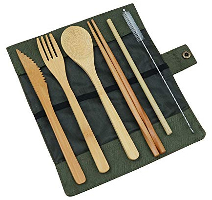 EBILUN Cutlery Set | Travel Cutlery Set | Eco Friendly Flatware Set | Portable Spoon Fork Knife Camping Tableware Set | Reusable Cutlery Set W/Bag for Perfect Replaceing Plastic Cutlery Set (Green)