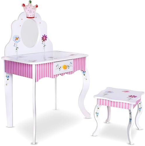 habeig Schminktisch Kinderschminktisch Kindertisch Frisiertisch Tisch Prinzessin rosa Weiss Sitzgruppe Hocker Schreibtisch #988