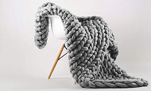 Value Comfort Home Wool Chunky Knit Cable Hand-Woven Sofa Bed Chair Throw Blanket Silver