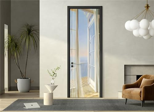 FLFK 3D Türtapete Selbstklebend TürPoster 77x200cm-Fenster Balkon Landschaft Türaufkleber Abziehen und Aufkleben Mauer Aufkleber Zuhause Dekor(2 Stk/Set)