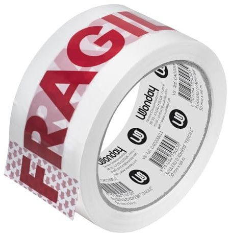 WONDAY Klebebandrolle mit Aufschrift Fragile, 50 mm x 66 m