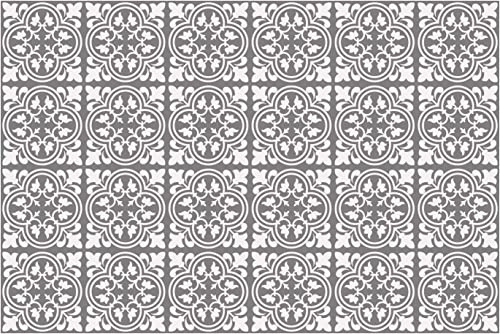WALPLUS 15cm 24pcs Cement Antique Floral Tulip Mosaic Wall Tile Stickers Peel and Stick Backsplash Self-Adhesive Vinyl Decals Home Decor Splashbacks Spring Easter Decoration Tile Paint Stick on Tiles