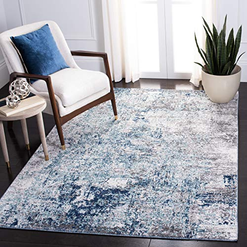 SAFAVIEH Zeitgenössische Teppich für Wohnzimmer, Esszimmer, Schlafzimmer - Aston Collection, Kurzer Flor, Hellblau und Grau, 122 X 183 cm