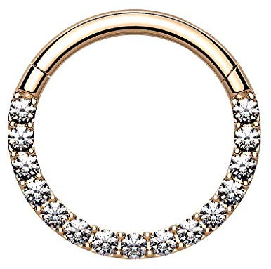 Piersando Segment Clicker Scharnier Ring Piercing mit Glitzer Kristall Septum Tragus Helix Nase Lippe Nasenring Ohr Knorpel Rosegold 1,2mm x 8mm