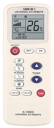 CABLEPELADO Mando Universal para Aire Acondicionado, Mando distancia aire acondicionado, Modelo K-100ES, 1000 en 1 A/C Control Remoto LCD Digital, compatible con Aermec Airwell Airton ECO