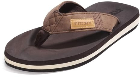 FITORY Mens Flip Flops Comfy Thongs Lightweight Anti-Slip Summer Beach Shoes Brown Size 14