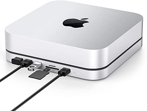 USB-C Hub with Hard Drive Enclosure for Mac Mini M2/M1/Studio Type-C Docking Station Aluminium Stand & Hub New MacMini M2/M1 with SATA SSD/HDD Slot, USB 3.0 & 2.0 Ports, SD/TF Card Readers