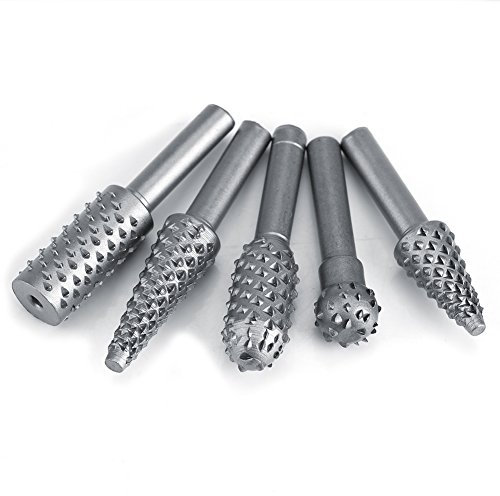 Duokon Fresa giratoria de 5 uds, Juego de Lima de escofina de Fresa giratoria de aleación Dura Plateada, Brocas de Talla de Madera de vástago de 6,3 mm
