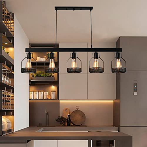 Lámpara colgante retro Mesa de comedor E27 Araña industrial Hierro forjado metal Restaurante lámpara de araña altura ajustable Luces colgantes Bar Cafe Pantalla Iluminación de madera negra