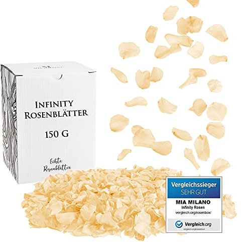 Mia Milano Rosenblätter Champagner getrocknet I 150 g Echte Rosenblüten - Konservierte Blütenblätter (3 Jahre haltbar) Romantisches Geschenk für Frauen mit Rosenduft