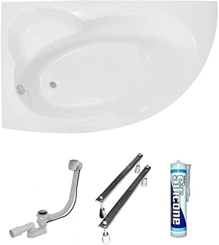 ECOLAM Baignoire de coin en acrylique asymétrique Carmen 170x100 cm version gauche | pieds siphon + silicone | baignoire en acrylique blanc