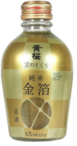 Kizakura Sake Gold mit Goldflocken 180ml | Kyo no Tokuri Junmai 14% vol. | traditionell gebraut