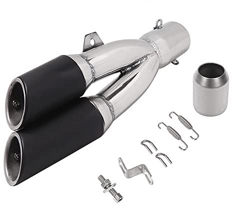 TOTMOX Motorrad-Scooter-Edelstahl-Auspuff mit Auspuffrohren mit 51 mm Durchmesser, Dual-Outlet-Auspuffrohr-Kit mit Auspuffrohrspitze, halb schwarz
