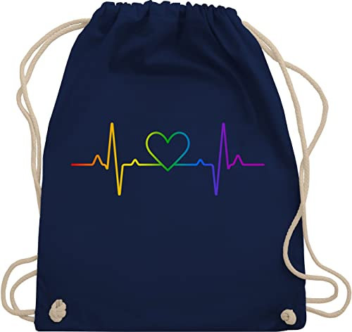 Turnbeutel Rucksack - LGBTQ Kleidung Pride Flag - Herzschlag Regenbogen Pride - Unisize - Navy Blau - gym beutel tasche stoff baumwollbeutel turnsackl taschen stoffbeutel mit kordelzug - WM110