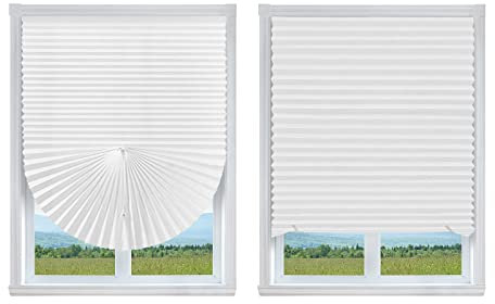 2 Pack No Drill Blinds Pleated Fabric Blind Light Filtering Shade Instant Stick on Window Blinds for Bedroom Kitchen Bathroom Office Window with 4 Clips (White - 2 Packs, 60 * 150cm/24 x 59 Inch)