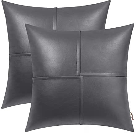 BRAWARM Kunstleder-Kissenbezüge, 50,8 x 50,8 cm, graue Leder-Kissenbezüge, handgenäht, dekorative Dekokissen für Couch, Sofa, Bett, Wohnzimmer, Zuhause, Garten, 50,8 x 50,8 cm, 2 Stück