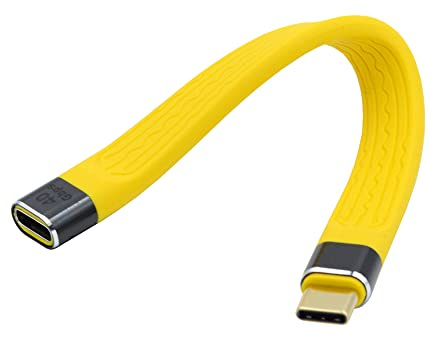 NFHK 13cm Yellow USB4 Extension Cable Slim Flat Male to Female 40Gbps with 100W Charging and 8K@60Hz