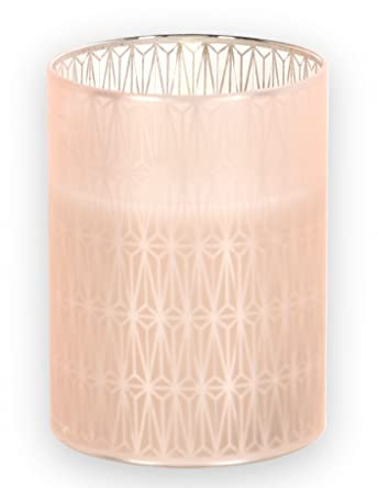 MIK funshopping LED-Kerze aus Wachs im Glasbehälter, flammenlos, realistisch flackernd, batteriebetrieben. (Höhe 10 x Ø 7,5 cm, beige-geometrisch)