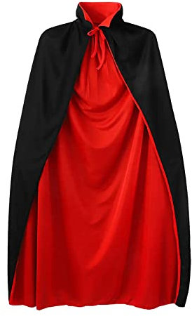 MIVAIUN Schwarz Rot Umhang Halloween Kostüm Mit Stehkragen - Hexe Cosplay Zubehör für Erwachsene Und Kinder - Verkleidung Party (Schwarz Rot, 90 cm)
