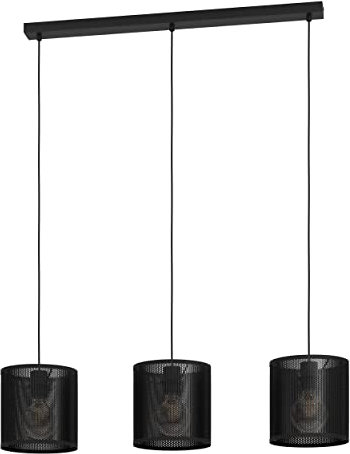 EGLO Hängelampe Manby, Esstisch Pendelleuchte 3-flammig, Industrial Esszimmerlampe aus Metall in Schwarz, Gitter Hängeleuchte mit E27 Fassung