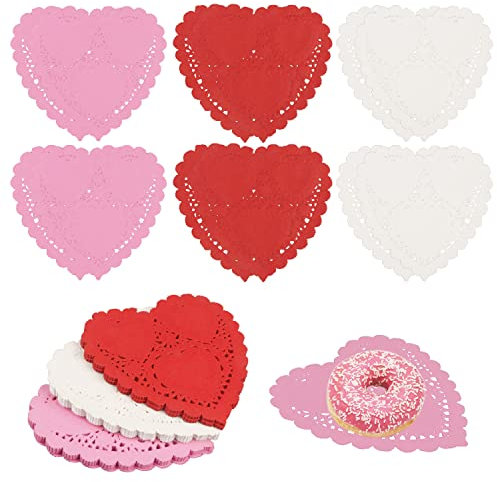 200 Stück Papier Tischsets Deckchen Kuchenmatte Papier Herz geformte Valentinstag Liebe Dekoration für Valentinstag Craft Hochzeit Geburtstagstorten Desserts Geschirr Lebensmittel Dekoration