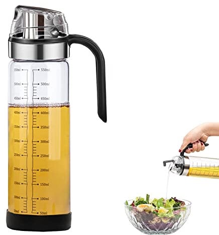 RICHSUM 550ml Auto Flip Olive Oil Dispenser Bottle - Leakproof Condiment Container with Automatic Cap and Stopper - Non-Slip Handle - Ideal for Cooking - Suitable for Oil, Sauce, Vinegar