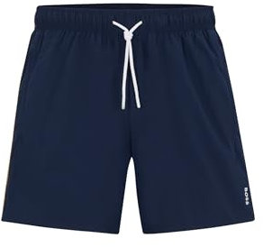 BOSS Mens Iconic Recycled-Material Swim Shorts with Logo and Signature Stripe