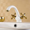 ZYCDP Robinet Lavabo Salle de Bain Vintage blanc Or, Robinet Mitigeur de Lavabo avec Deux Poignées, Froid & Chaud Disponible pour salle de bain en Laiton