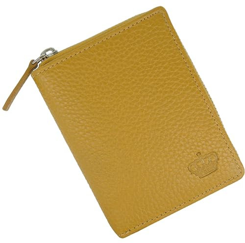 Baur Damen Geldbörse Echt Leder Geldtasche | Geldbeutel mit RFID Schutz | kleines Portemonnaie viele Kartenfächer | Wallet mit Druckknopfverschluss & Reißverschluss-Compartment (Senf-Gelb)