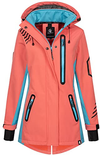 Rock Creek Damen Softshell Jacke Mantel Regenjacke Übergangsjacke Softshelljacke Damenjacke Regenmantel Outdoorjacke Kapuze D-491 Coral XS