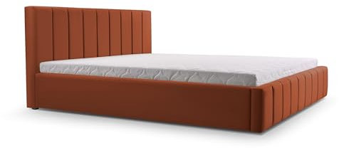 mb-moebel Polsterbett Bett mit Kopfstütze, Rahmenbettgestell, Bettkasten und Lattenrost Doppelbett Gepolsterter Kopfteil Samststoff Stauraumbett Bett 01-160x200 - Rust (Trinity 25)