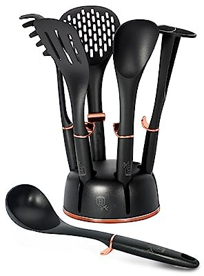 BerlingerHaus Set di 7 utensili da cucina con supporto, nero/oro rosa