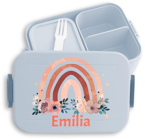 Kinder Bento Box Midi Lunchbox für Mepal Bentobox - Brotdose Regenbogen Vesperbox Rainbow Jausenbox I - 900 ml - Hellblau - brotbüchse mädchen schule personalisierte vesperdose personalised kita