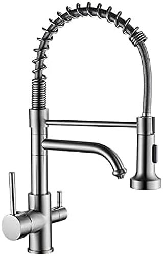 3 Way Kitchen Tap Pull Out Spray Kitchen Mixer Taps with Pull Out Spray Kitchen Mixer Filter Tap for Under Sink Water Filter System Chrome,Brushed Nickel