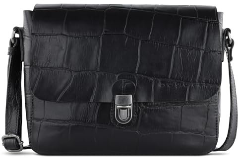 bugatti Nevio Schultertasche in Kroko-Optik aus echtem Leder, Umhängetasche in schwarz