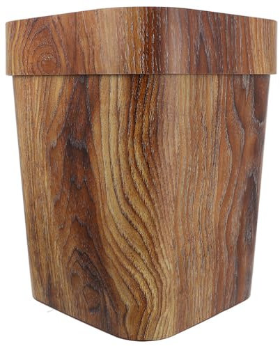 BESTonZON Bote De Basura De Plástico 12L Patrón De Madera Cubo De Basura Vintage Cubo De Basura De Dormitorio Cuadrado Reutilizable Cesto De Basura De Cocina Retro Para Casa De Campo